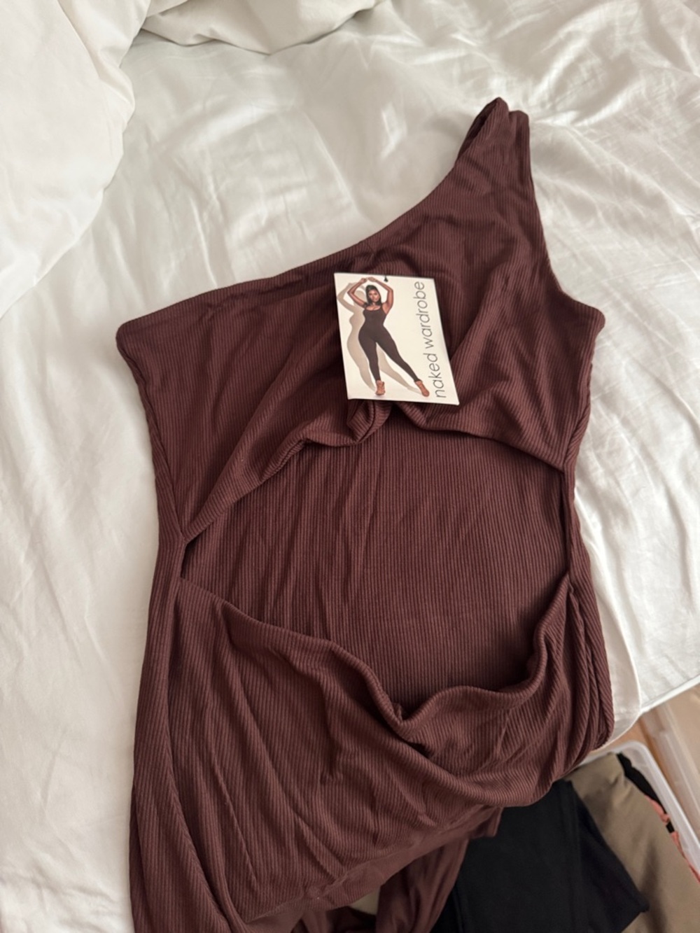 naked wardrobe One-Shoulder Ribbed Jumpsuit - Brown